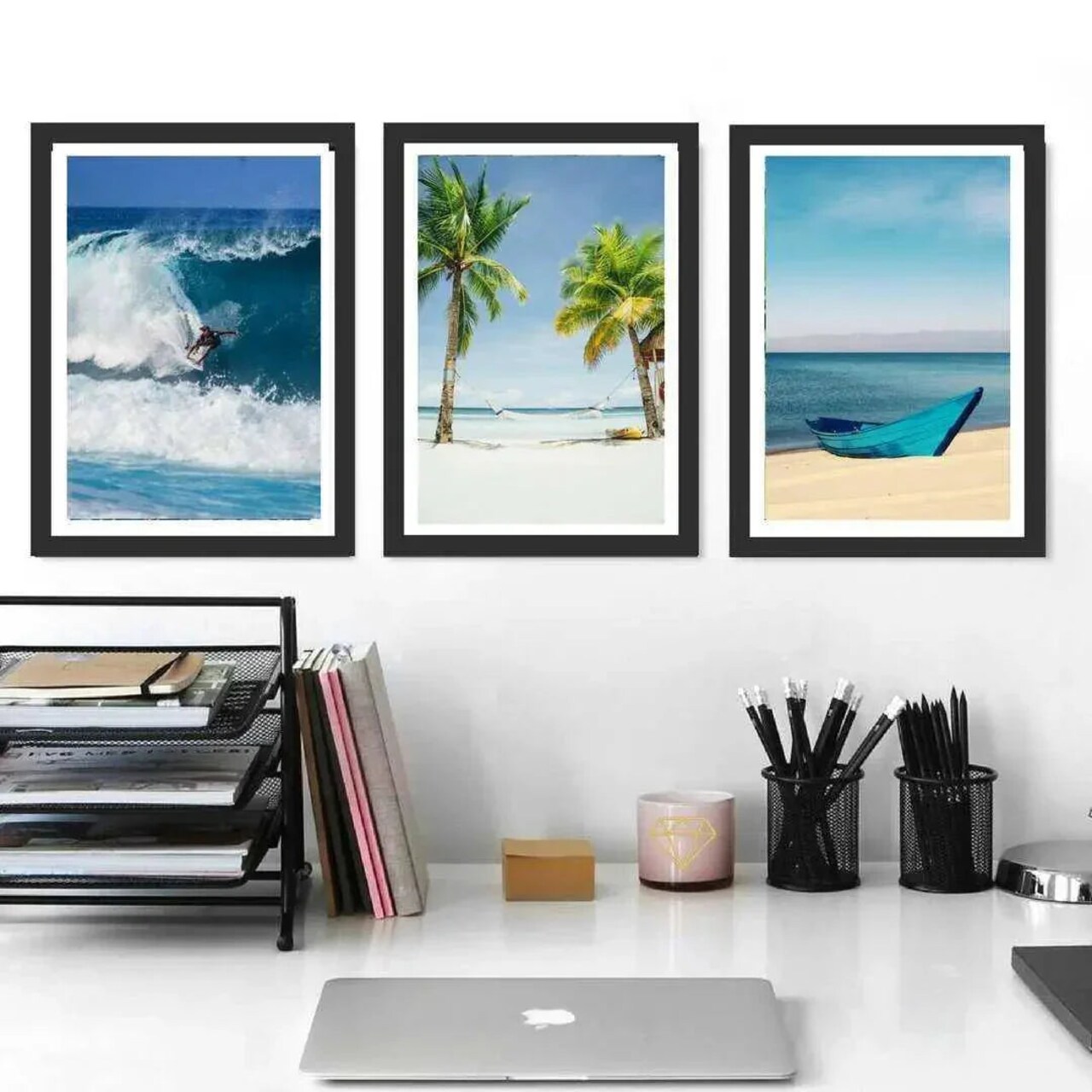 Framed Beach Landscape Art Print Serene Coastal Decor for Home or Office